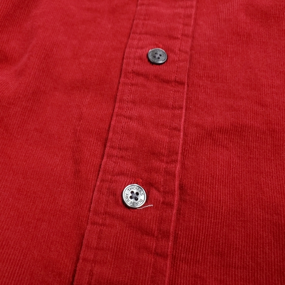 Vintage 90s Thomas Burberry Corduroy Shirt Mens Small Button Down Red Classic - Picture 7 of 13